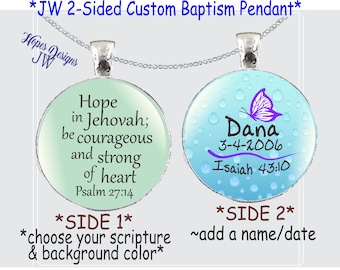 JW Baptism Pendant: Double-Sided Scripture, Personalized Name & Date