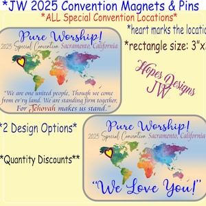 JW 2025 Special Convention - Weltkarte mit Herz-Standort-Design - rechteckige Pins & Magnete - Jahrestag-Geschenk - bestes Leben überhaupt
