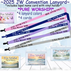 Cordón para tarjeta de identificación y porta credencial para la convención JW 2025 - Pure Worship - 4 diseños de tarjetas de identificación con solapa - 4 colores de cordón - Regalo para la convención JW