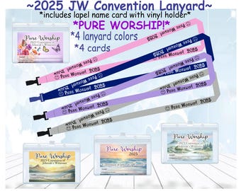 Porte-badge et carte de visite pour lanière de convention JW 2025 Un culte pur ! - 4 modèles de cartes de visite - 4 couleurs de tour de cou - cadeau convention jw