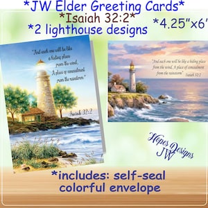 Regalos JW/Tarjeta de anciano - 2 diseños de faros - Regalo de Isaías 32:2 en tarjeta de hombres/jw minister/jw.org/jw cards/thank you card/jw letterwriting