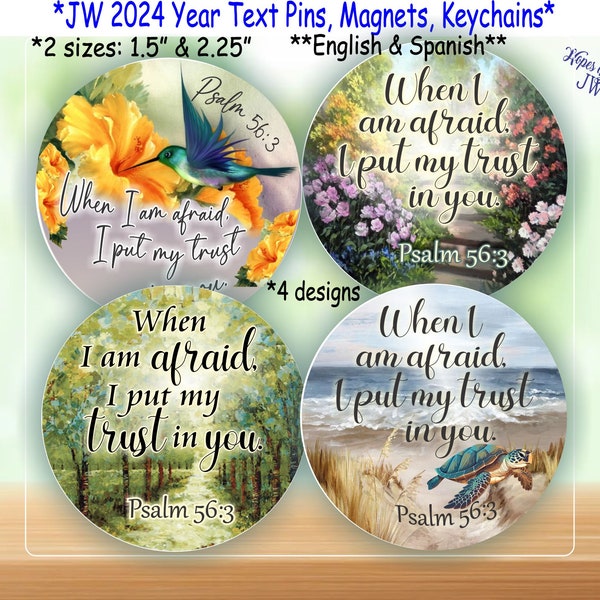 JW 2024 Year Text 1.5" & 2.25" pin, magnet, keychain - 4 designs/English - Spanish/jw ministry/jw.org/jw pioneer baptism gift/jw gifts