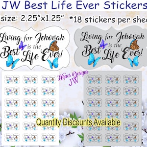 Pegatinas decorativas JW - Vivir para Jehová La mejor vida de la historia - ministerio jw - regalos jw - regalos para el bautismo de pioneros - escuela de skew para pioneros