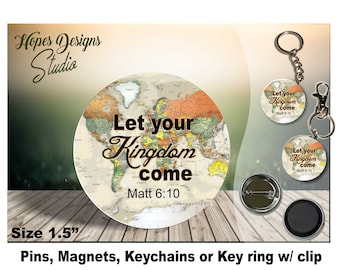 Pin, imán y llavero de los Testigos de Jehová (3.8 cm y 5.7 cm) - "Venga tu reino" - Regalos de los Testigos de Jehová