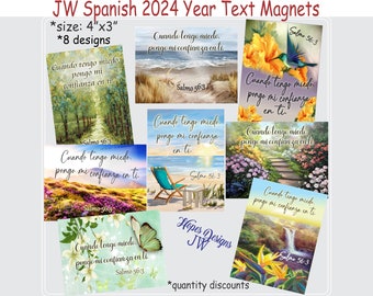 JW SPANISH 2024 year text magnets 4"x3"  Psalm 56:3/8 designs/jw ministry/jw.org/jw encouragement/jw magnets/baptism pioneer/jw gifts