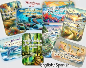Pines e imanes rectangulares de JW - 7,6 x 5 cm - Inglés Español - Regalos JW