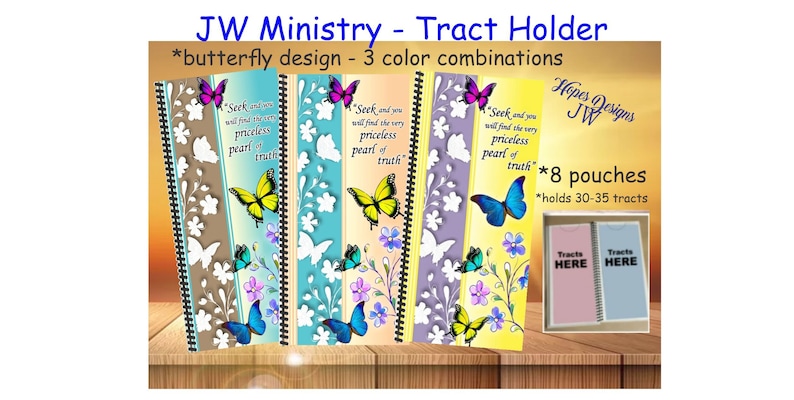 JW gifts/JW tract holder/jw ministry organizer/butterflies flowers/3 color options/jw.org/jw ministry/best life ever/pioneer baptism gift image 1
