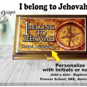 Étui de carte de visite JW Ministry/J’appartiens à Jah Isa 44:5/map & compass/personalize/pioneer/baptism gift/convention/cardholder/jw gifts/jw.org