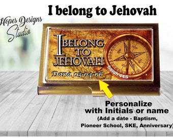JW Ministry contact card case/I belong to Jah Isa 44:5/map & compass/personalize/pioneer/baptism gift/convention/cardholder/jw gifts/jw.org