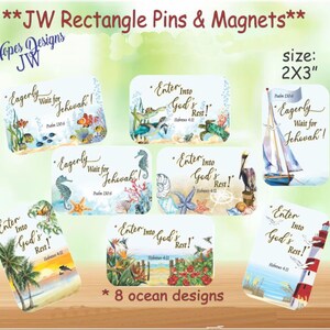 JW Gifts: Ocean Theme Rectangle Magnet or Pin (2x3&quot;)