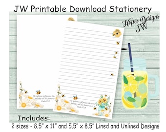 JW letter writing stationery - instant PDF & WORD digital files/honey bee design/jw ministry supplies - print at home