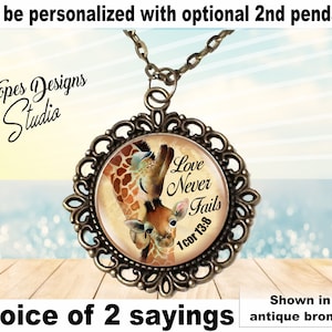 JW gifts/mom & baby giraffe design necklace/Love Never Fails/Best Life Ever/jw.org/pioneer gift/baptism gift/jw convention gift/personalize