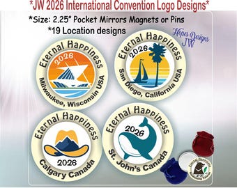 JW 2026 International Convention Pocket Mirror and Magnet - 2.5" - English Spanish - JW Gifts
