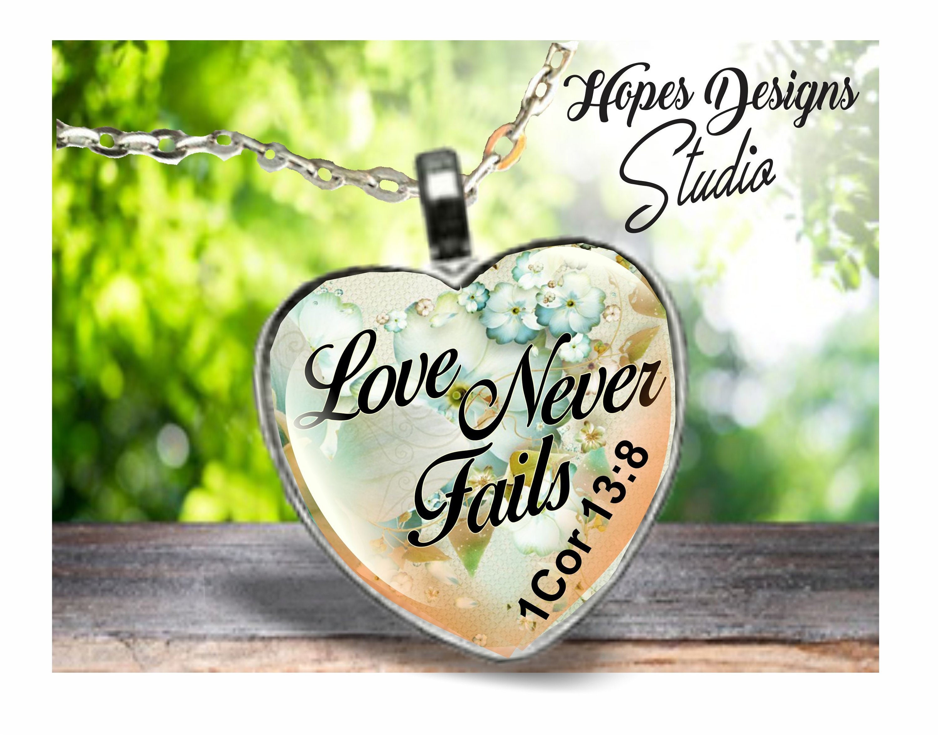JW Gifts/love Never Fails Heart Necklace or Keyring With Clip/1cor  13:8/wedding/anniversary/baptism Gift/pioneer Gift/jw.org/jw Ministry 