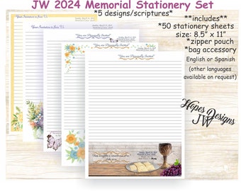 JW gifts/JW Memorial stationery with zipper pouch/5 designs pack 10/English Spanish/standard, college, wide spacing/letter writing