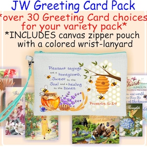 Paquete de tarjetas de felicitación JW con bolsa con cremallera - Ministerio JW - Tarjeta de agradecimiento JW - Tarjetas de amistad para toda ocasión - Escritura de cartas JW - Regalos JW