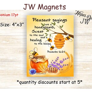 JW Geschenke/Pack Magnete 10x10cm/Honey Pot Design/Sprüche 16:24/jw resin/jw.org/best life ever/