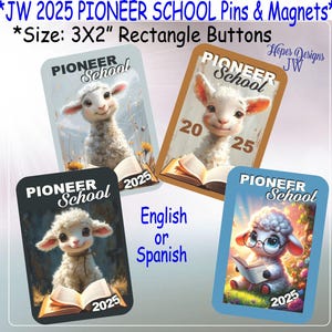 JW 2025 パイオニア スクール 2"x3" 長方形ピン & マグネット - 羊のデザイン 4 個 - 英語/スペイン語 - パイオニア ミニストリー ギフト - 最高の人生 - JW ギフト