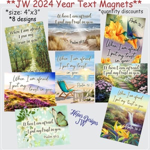 JW 2024 year text magnets 4"x3" - Psalm 56:3/8 designs/jw ministry/jw.org/jw encouragment/jw magnets/baptism pioneer/jw gifts