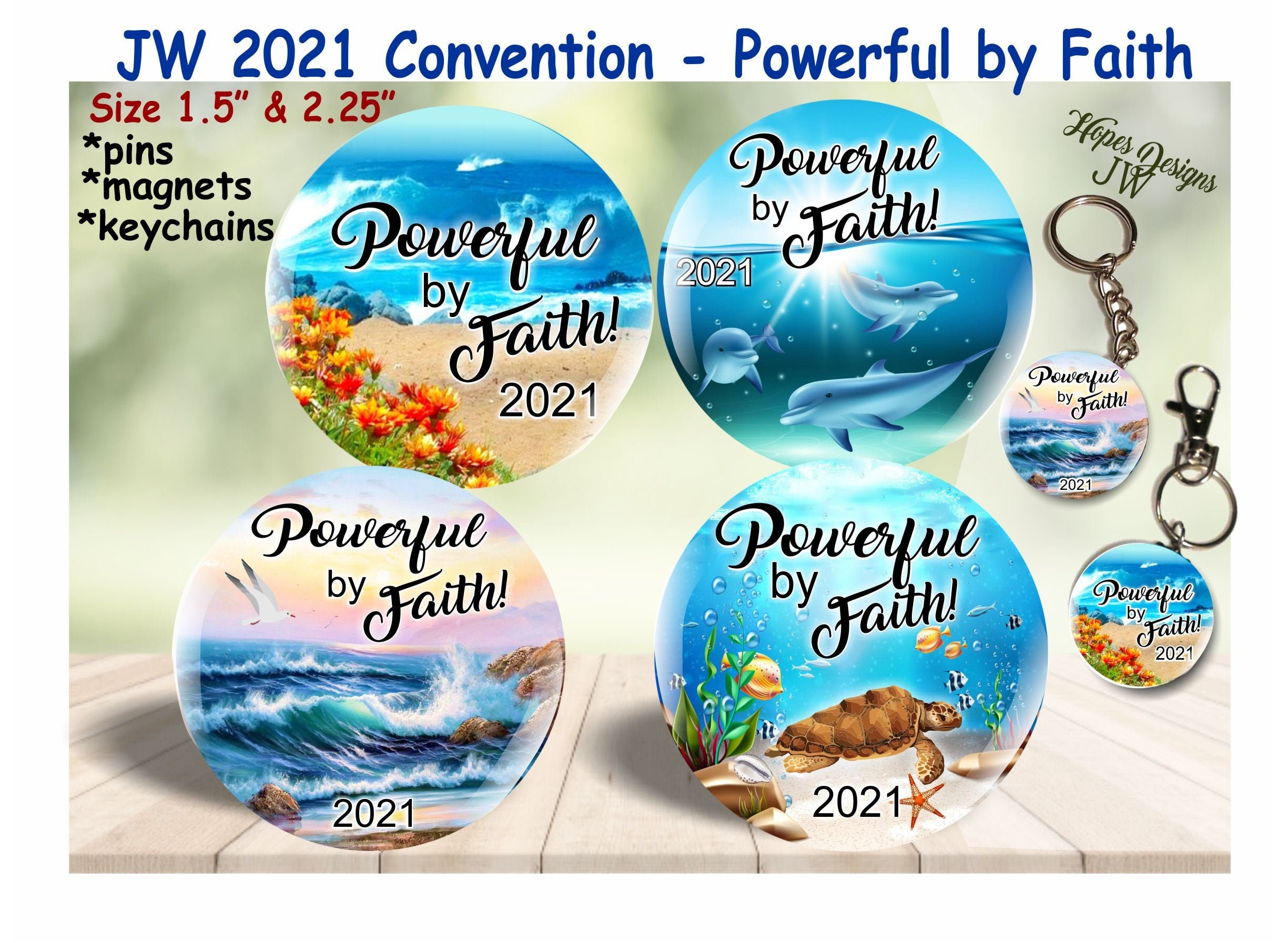 JW 2021 Powerful by Faith convention/1.5" & 2.25" pin, magn…
