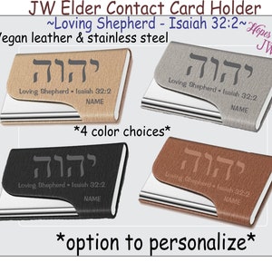 JW Gifts - porte-cartes de visite gravé au laser pour nos aînés - cuir végétalien et acier inoxydable - option de personnalisation - jw Ministry
