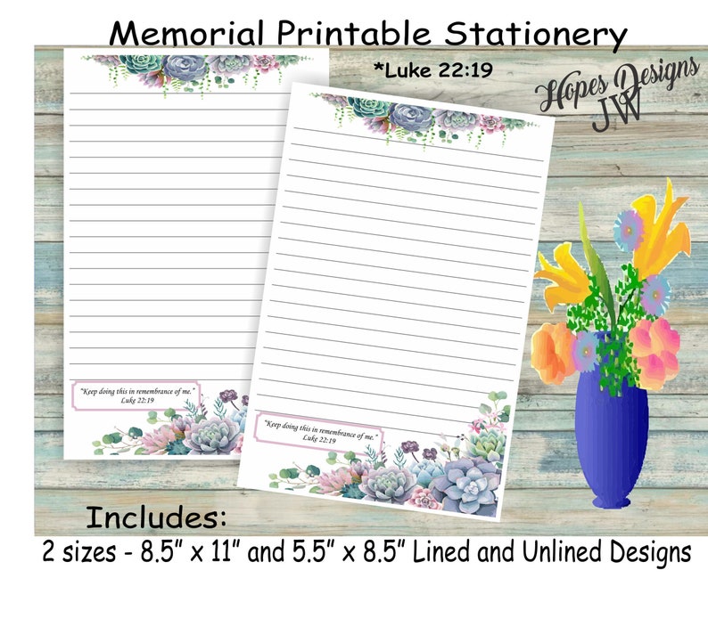 JW Memorial Letter Writing Stationery Instant PDF & WORD Etsy Australia