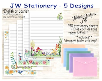 JW Stationery Set: pack #5 -  English/Spanish Letter Writing, 5 Designs