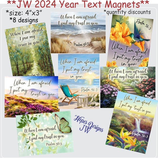 JW 2024 year text magnets 4"x3" - Psalm 56:3/8 designs/jw ministry/jw.org/jw encouragement/jw magnets/baptism pioneer/jw gifts