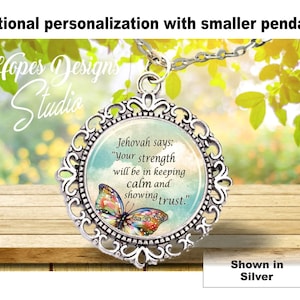 JW gifts/jw necklace Your strength will be in keeping calm & showing trust Isaish 30:15/personalize option/convention/jw.org/baptism/pioneer