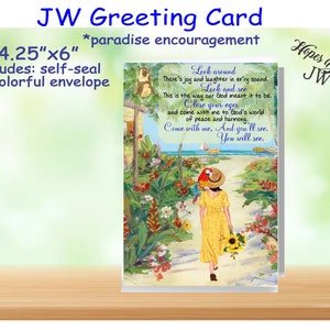 Regalos de JW - tarjeta de felicitación del paraíso - ven conmigo/ministerio de jw/jw.org/tarjetas de jw/tarjeta de nota de jw/tarjeta de agradecimiento/escritura de carta de jw