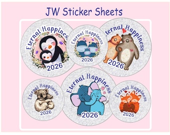 JW 2026 Convention Sticker Sheets: sizes 1.5" & 2.5" - 6 designs per sheet - JW Gifts