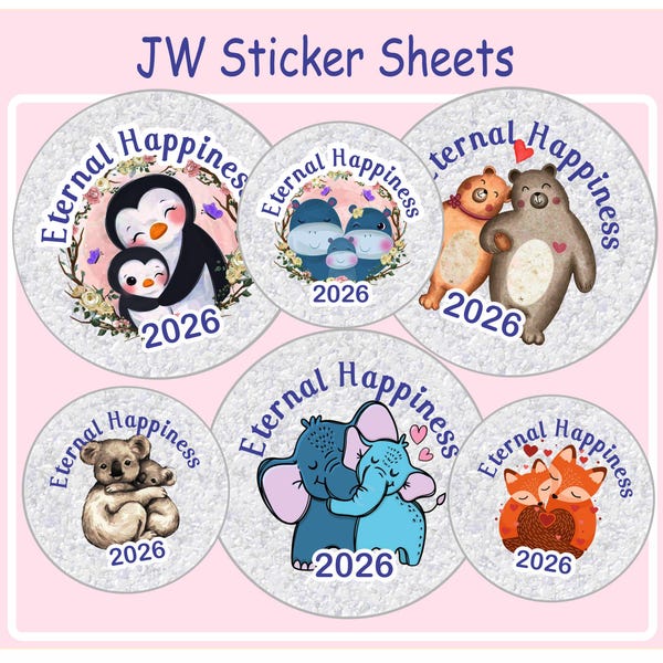 JW 2026 Convention Sticker Sheets: sizes 1.5" & 2.5" - 6 designs per sheet - JW Gifts