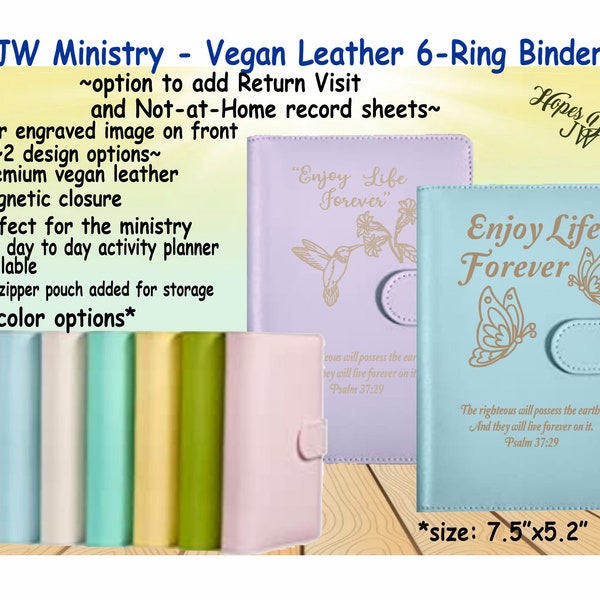 JW gifts/JW Ministry laser engraved Vegan leather 6-ring planner journal/return visit not-at-home/jw.org/baptism pioneer gift/jw service