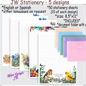 Confezione di cancelleria JW n. 16 - 5 design/inglese spagnolo/standard, college, spaziatura larga/scrittura di lettere JW/ministero/regali JW/regalo battesimo pioniere