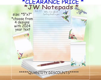 CLEARANCE JW Notepads - 4 designs with 2024 yr text - 5"x7"/jw ministry/jw gifts/pioneer gift/baptism gift/jw.org/stationery/best life ever