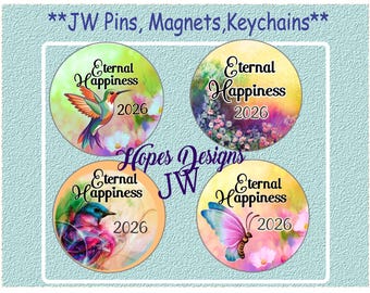 JW 2026 Convention Pin, Magnet, Keychain: 1.5" & 2.25" - 4 designs - JW Gifts