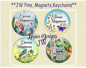 JW 2026 Convention Pin, Magnet, Keychain: 1.5" & 2.25" - 4 designs - JW Gifts