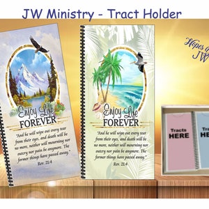 JW ministry - tract holder/2 designs - mountains & ocean/field service organizer/jw.org/jw gifts/best life ever/pioneer baptism gift