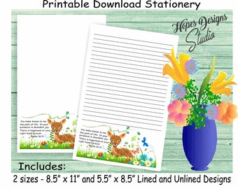JW letter writing stationery - instant PDF & WORD digital files/deer in meadow design/jw ministry supplies - print at home