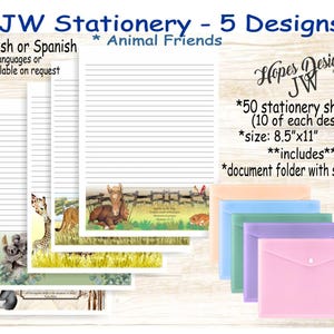 Paquete de papelería JW n.° 12: 5 diseños/Inglés/Español/Estándar, universitario, espaciado amplio/Redacción de cartas JW/Ministerio/Regalos JW/Regalo de bautismo de pioneros