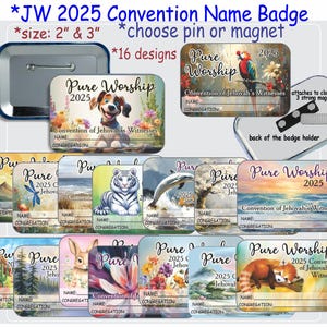 Distintivo con nome da bavero per la Convention di pura adorazione JW 2025 - spilla o magnete - 16 design - regali JW - inglese/spagnolo - la vita migliore di sempre - pura adorazione