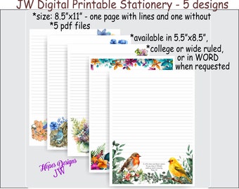 Floral JW Stationery: 5 Printable Designs (PDF)