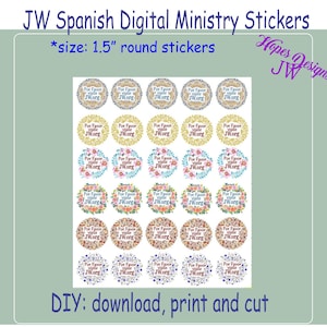 Cartas en español de los JW/pegatinas digitales de 1,5" para el ministerio/Visite JW.org/ministerio en español de los JW/la mejor vida de la historia/regalo de los JW/regalo pionero