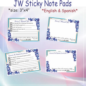 JW Ministry Gifts/sticky notes/Sorry I missed you! Visit JW.ORG/jw ministry supplies/adhesive notepad/pioneer/baptism