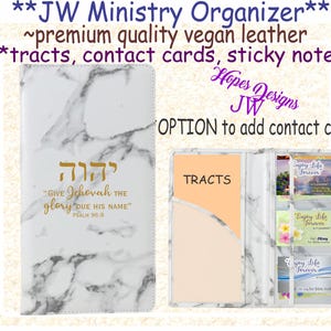 Organiseur JW Premium Ministry pour tracts, cartes de visite, pense-bêtes - cuir végétalien souple - motif marbre gris - option à personnaliser