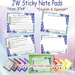 JW Ministry Gifts/sticky notes/Sorry I missed you! Visit JW.ORG/option zipper pouch/jw ministry supplies/adhesive notepad/pioneer/baptism