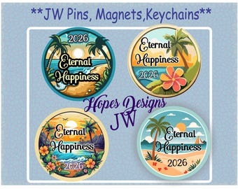 JW 2026 Convention Pin, Magnet, Keychain: 1.5" & 2.25" - 4 designs - JW Gifts