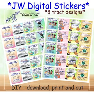 Pegatinas con diseño de tratados digitales de JW de 2" x 2" - archivo digital PDF instantáneo/muchos diseños/ministerio de JW - redacción de cartas de JW - regalos de JW
