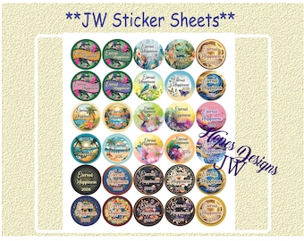 JW 2026 Convention Sticker Sheets: Eternal Happiness - 30 designs per sheet - English  Spanish - JW Gifts