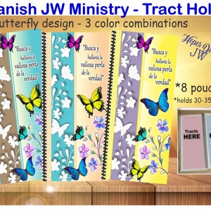 JW Spanish tract holder/jw ministry organizer/butterflies flowers/3 color options/jw.org/jw ministry/pioneer baptism gift/jw Spanish gifts
